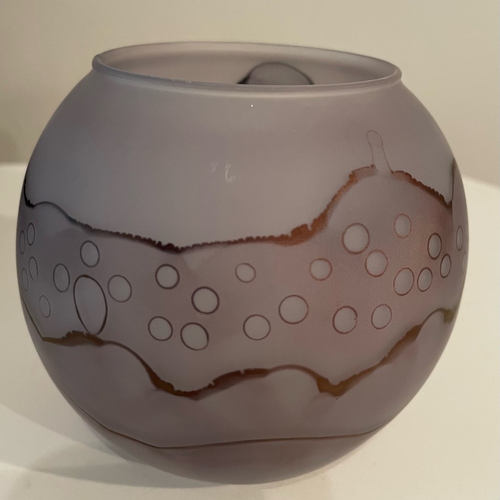 Round Frosted Glass Studio Art Glass Bowl Grey Bubble Dots